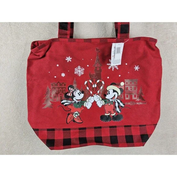 Walt Disney World Parks Christmas Holiday Mickey Minnie Zipper Tote - Picture 2 of 3